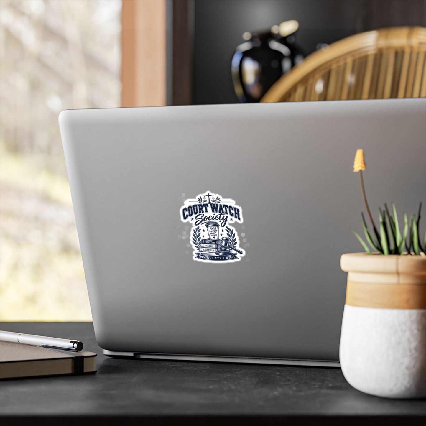 Court Watch Society Vinyl Sticker — Legal Gavel & Scales Kiss-Cut Decal