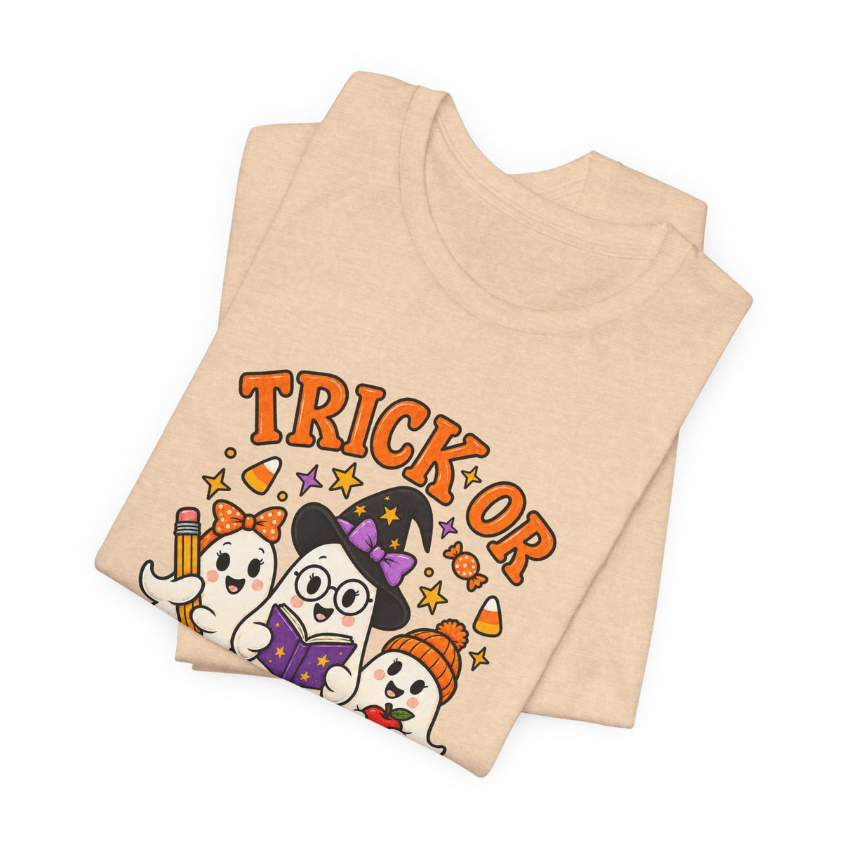 Trick or Teach Halloween Teacher T‑Shirt — Cute Ghosts & Owl Costume Tee