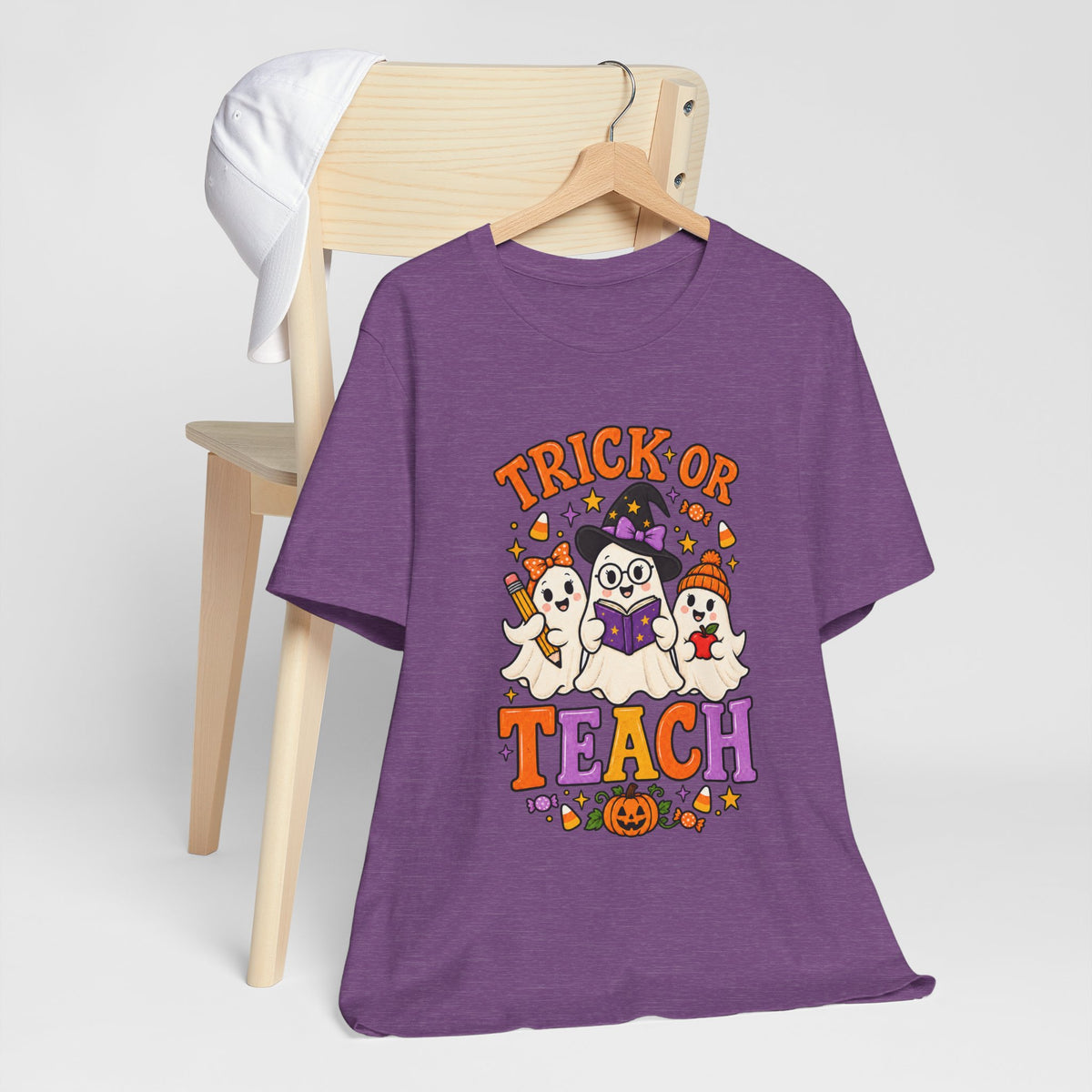 Trick or Teach Halloween Teacher T‑Shirt — Cute Ghosts & Owl Costume Tee
