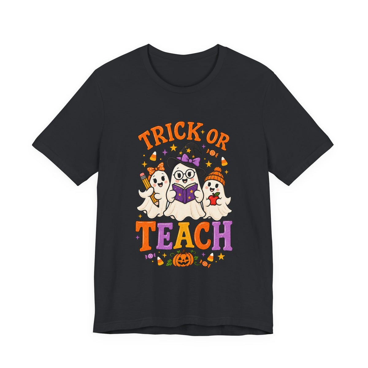 Trick or Teach Halloween Teacher T‑Shirt — Cute Ghosts & Owl Costume Tee