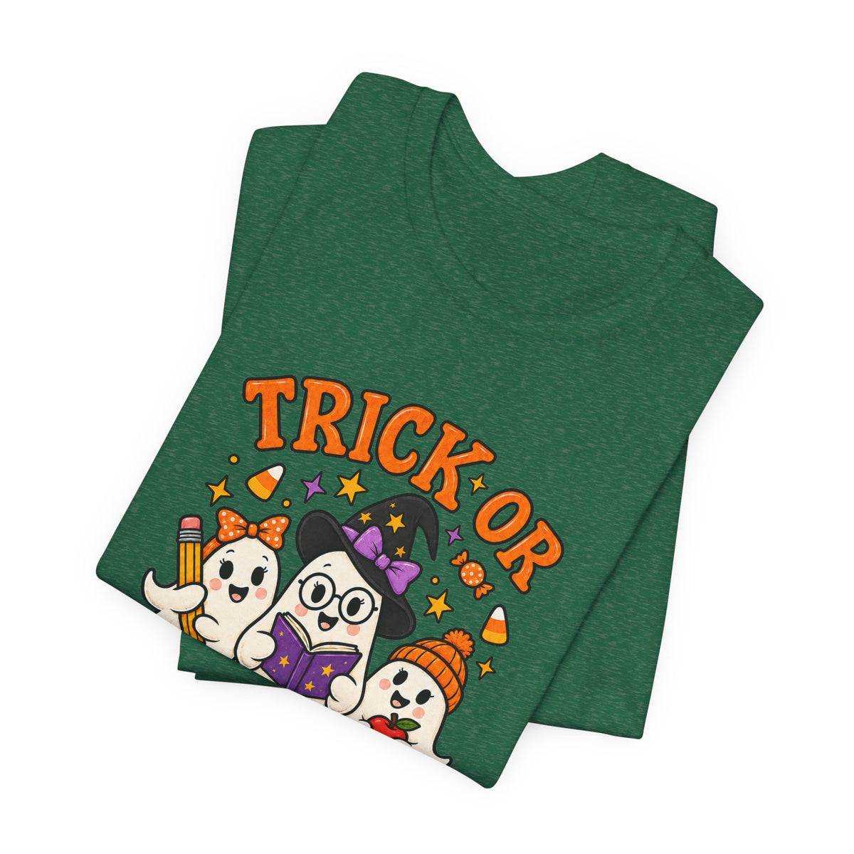 Trick or Teach Halloween Teacher T‑Shirt — Cute Ghosts & Owl Costume Tee