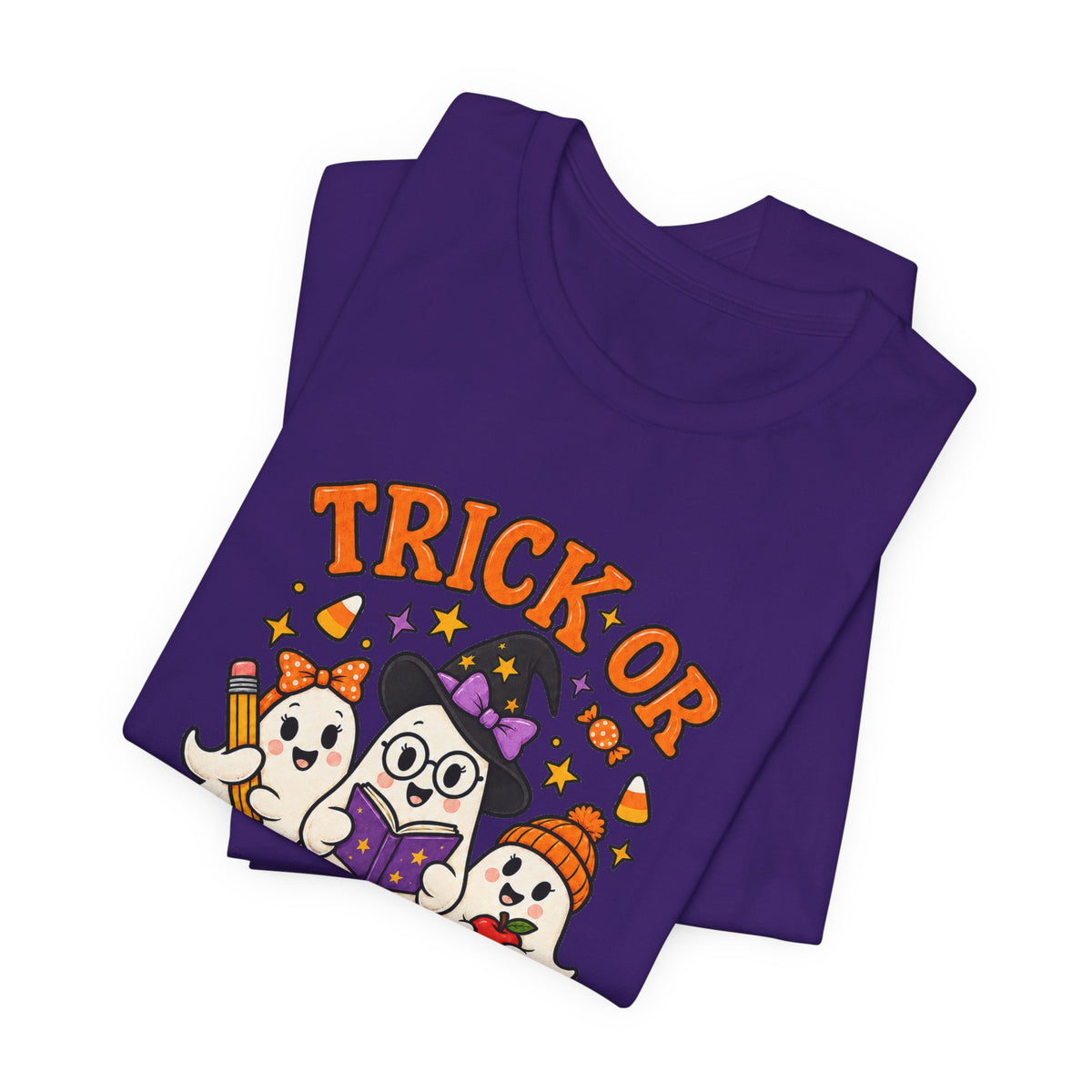 Trick or Teach Halloween Teacher T‑Shirt — Cute Ghosts & Owl Costume Tee