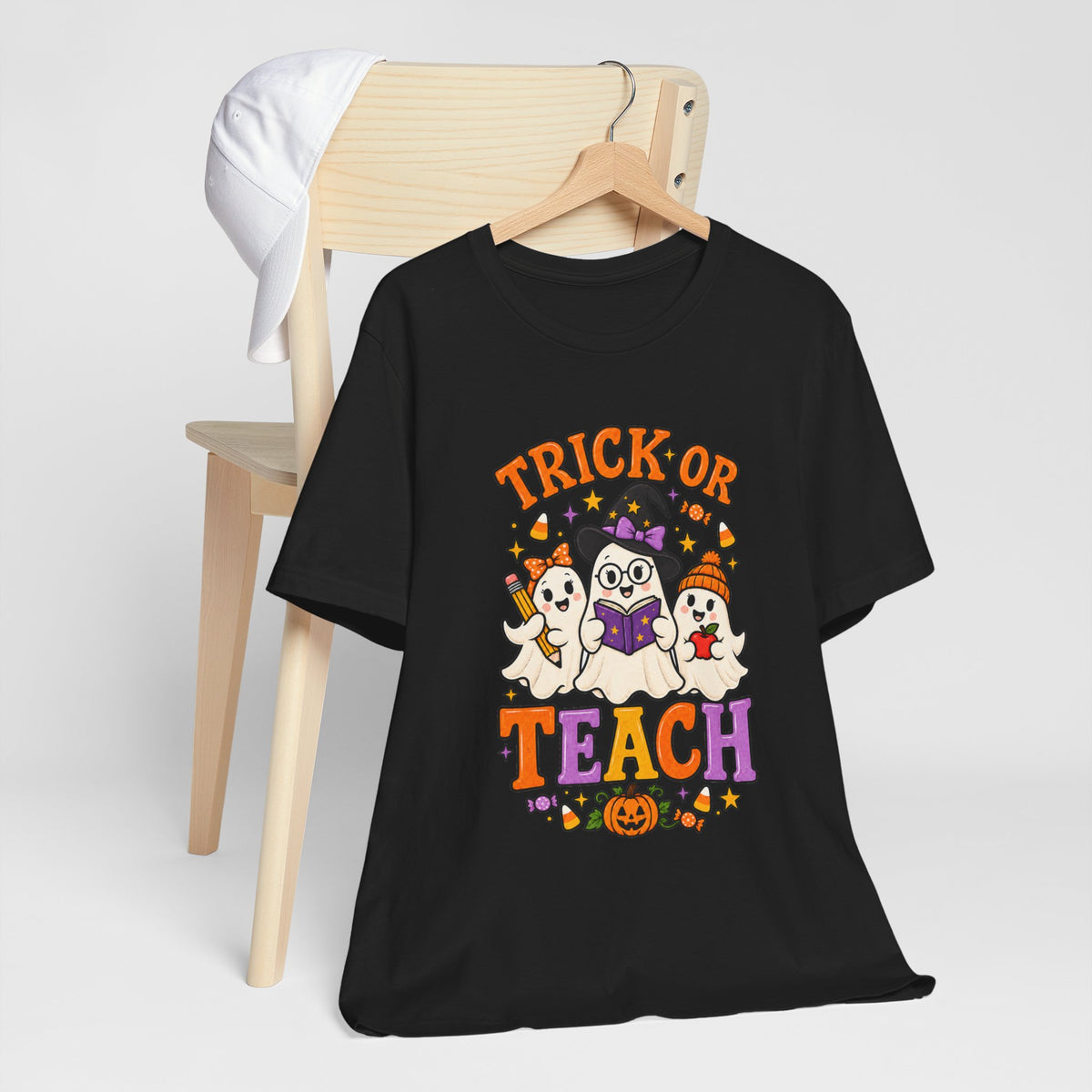 Trick or Teach Halloween Teacher T‑Shirt — Cute Ghosts & Owl Costume Tee