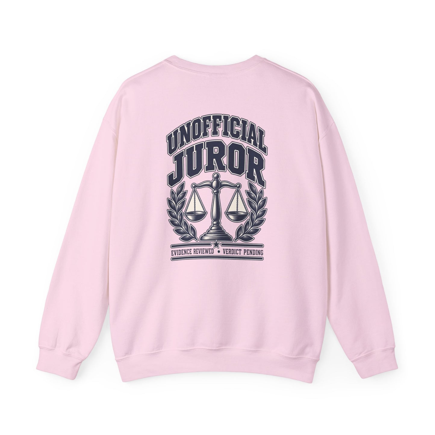 Unofficial Juror Crewneck Sweatshirt — Scales & "Unofficial Juror" Courtroom Graphic