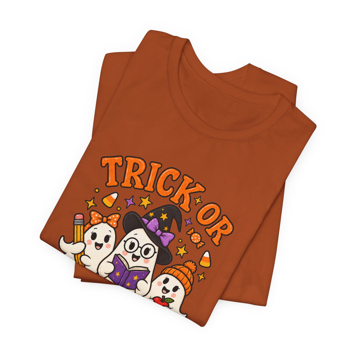 Trick or Teach Halloween Teacher T‑Shirt — Cute Ghosts & Owl Costume Tee