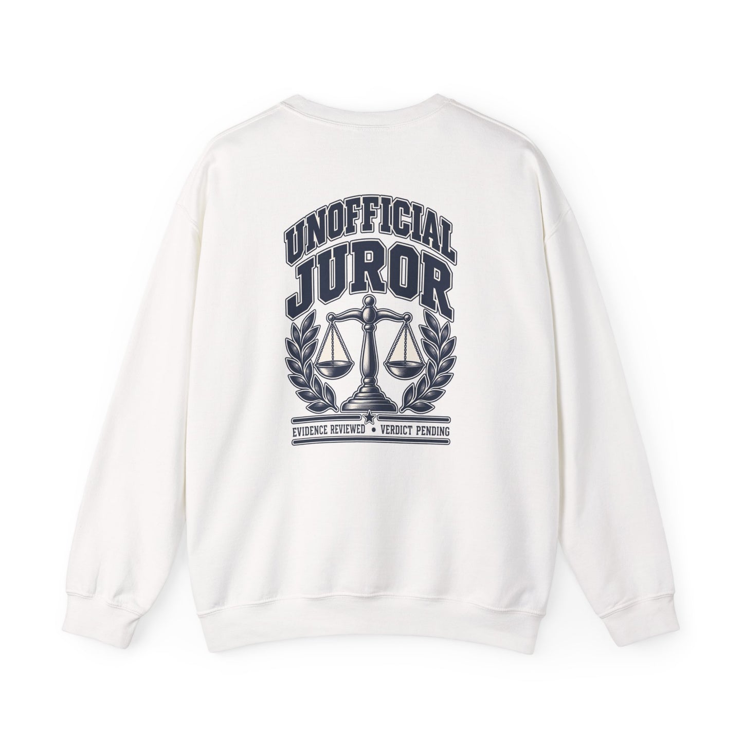 Unofficial Juror Crewneck Sweatshirt — Scales & "Unofficial Juror" Courtroom Graphic