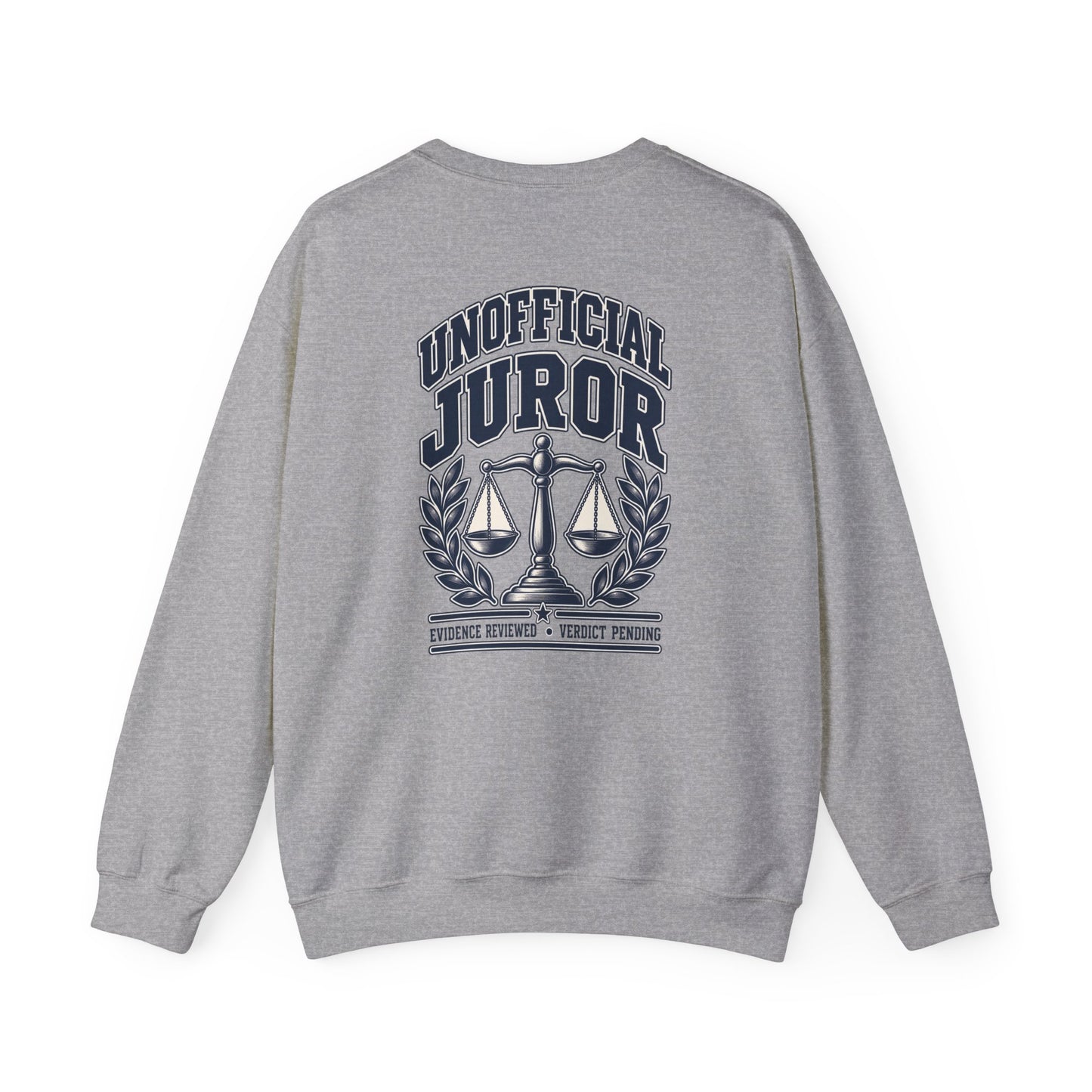 Unofficial Juror Crewneck Sweatshirt — Scales & "Unofficial Juror" Courtroom Graphic