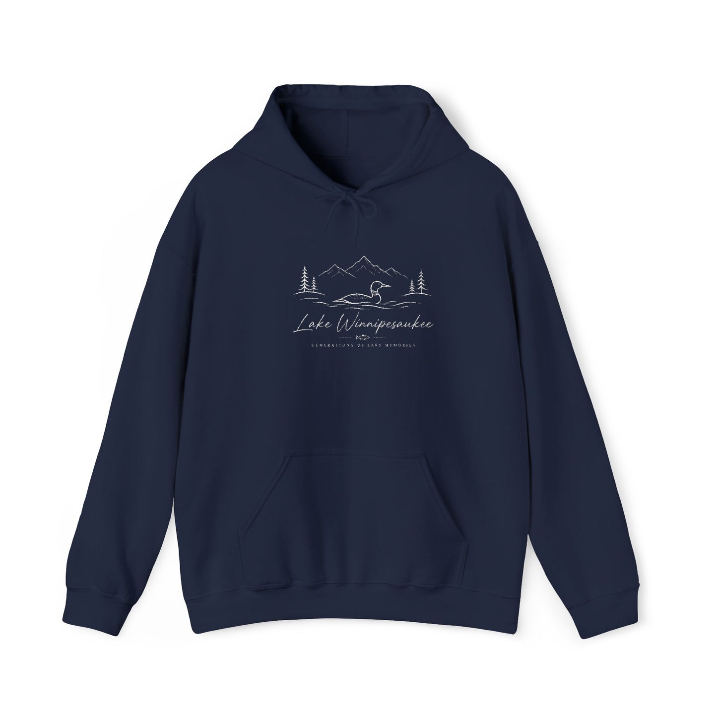 Minimal Mountain Line Hoodie — White Cozy Outdoor Graphic Sweatshirt