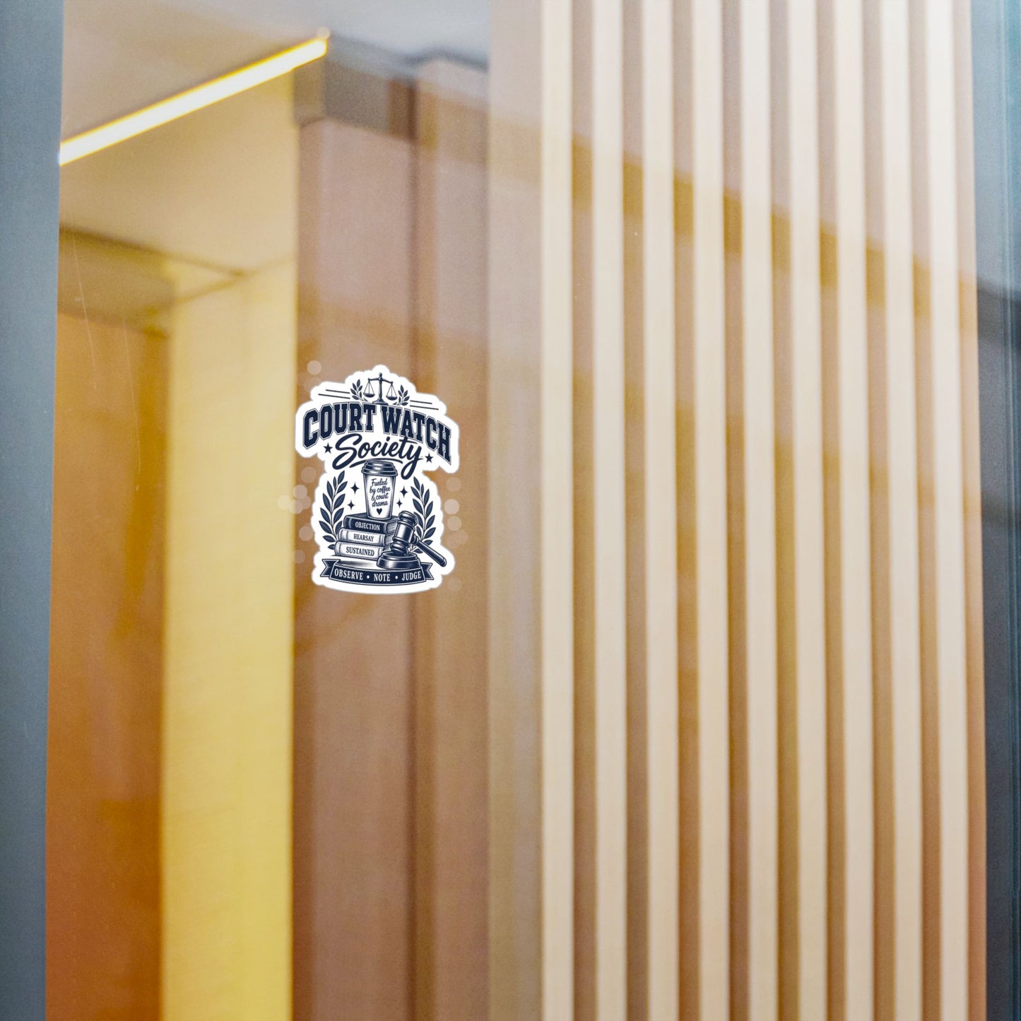 Court Watch Society Vinyl Sticker — Legal Gavel & Scales Kiss-Cut Decal