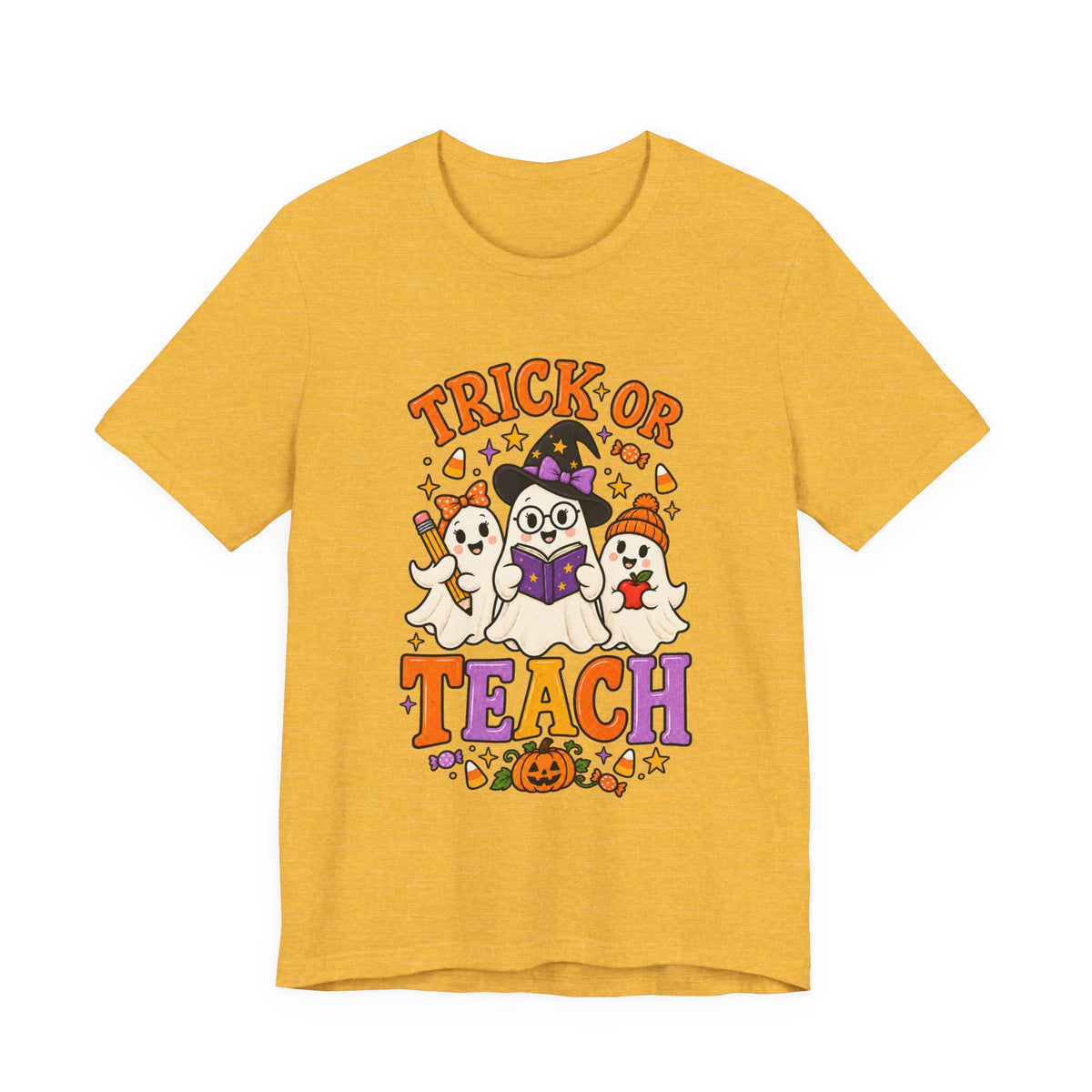 Trick or Teach Halloween Teacher T‑Shirt — Cute Ghosts & Owl Costume Tee