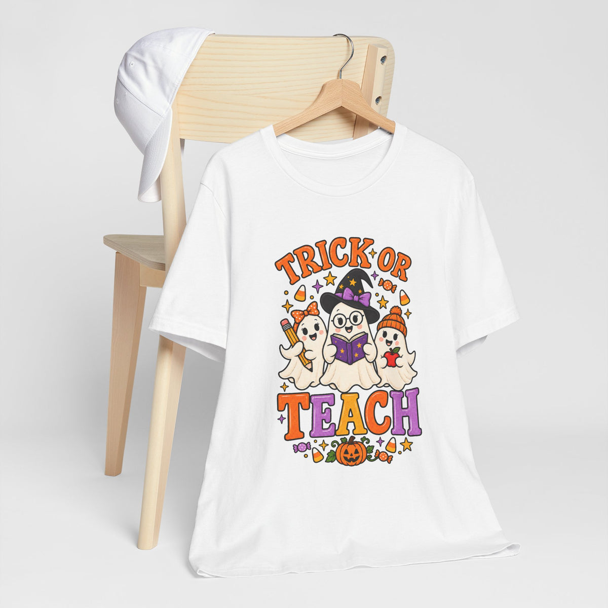 Trick or Teach Halloween Teacher T‑Shirt — Cute Ghosts & Owl Costume Tee