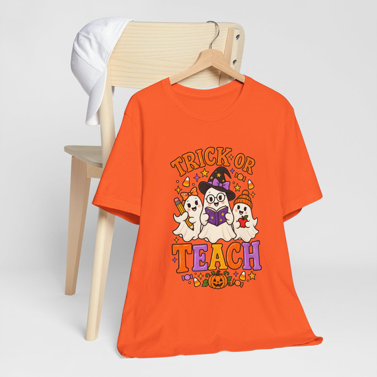 Trick or Teach Halloween Teacher T‑Shirt — Cute Ghosts & Owl Costume Tee