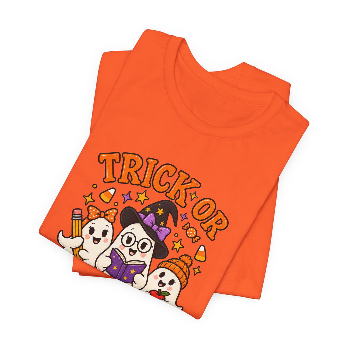 Trick or Teach Halloween Teacher T‑Shirt — Cute Ghosts & Owl Costume Tee