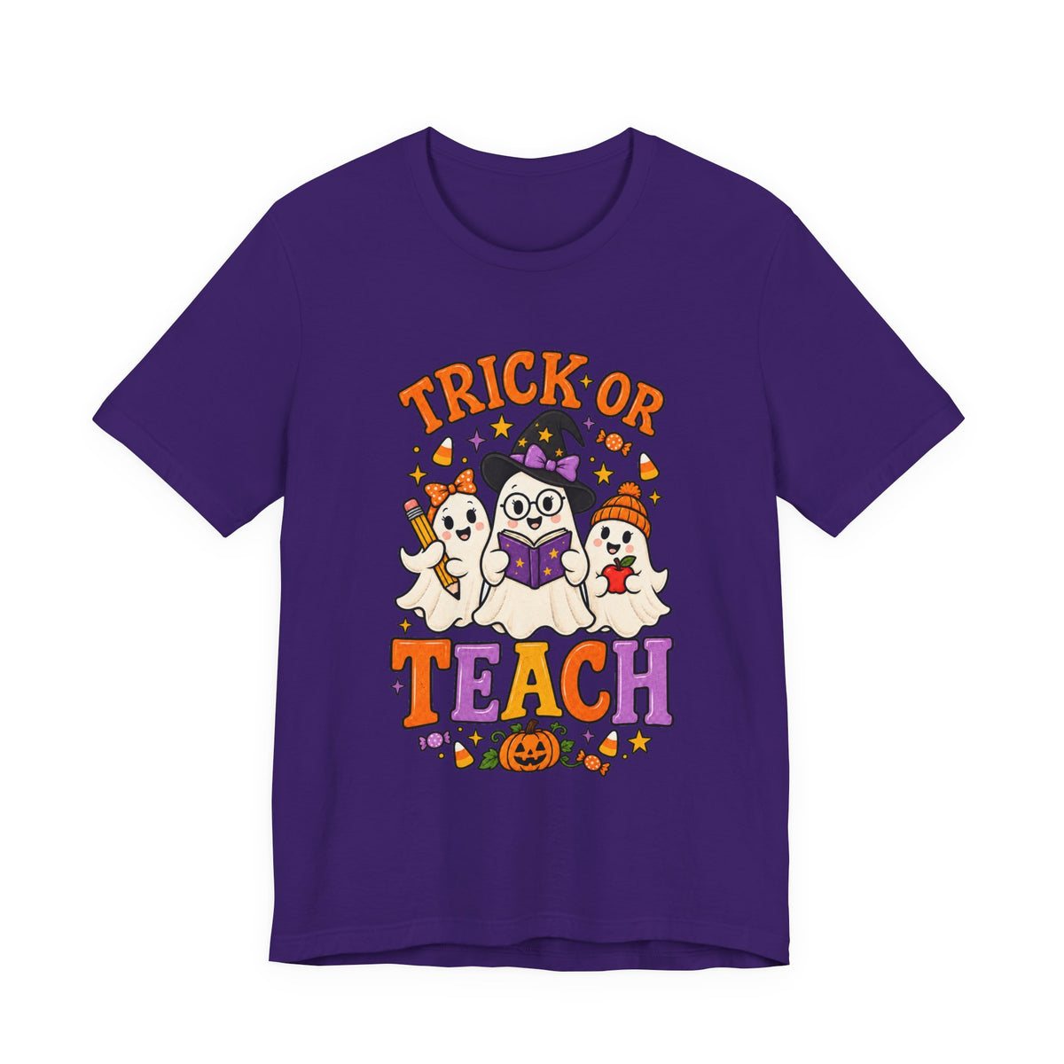 Trick or Teach Halloween Teacher T‑Shirt — Cute Ghosts & Owl Costume Tee