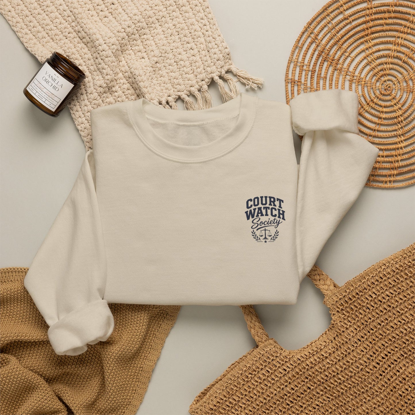 Unofficial Juror Crewneck Sweatshirt — Scales & "Unofficial Juror" Courtroom Graphic