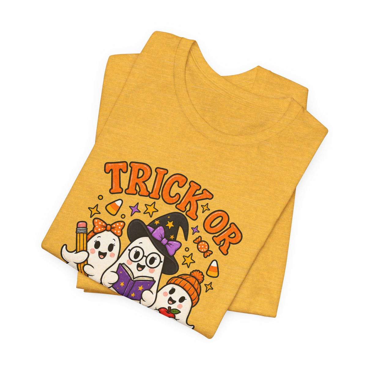 Trick or Teach Halloween Teacher T‑Shirt — Cute Ghosts & Owl Costume Tee