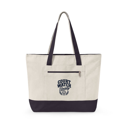 Court Watch Society Zippered Canvas Tote — Playful Gift for Courtcase Fans