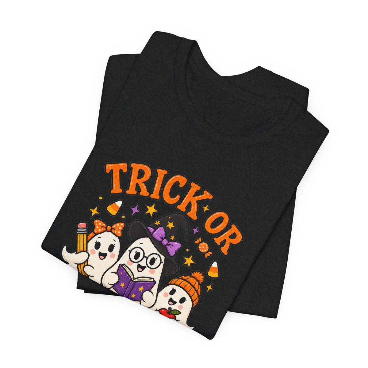 Trick or Teach Halloween Teacher T‑Shirt — Cute Ghosts & Owl Costume Tee