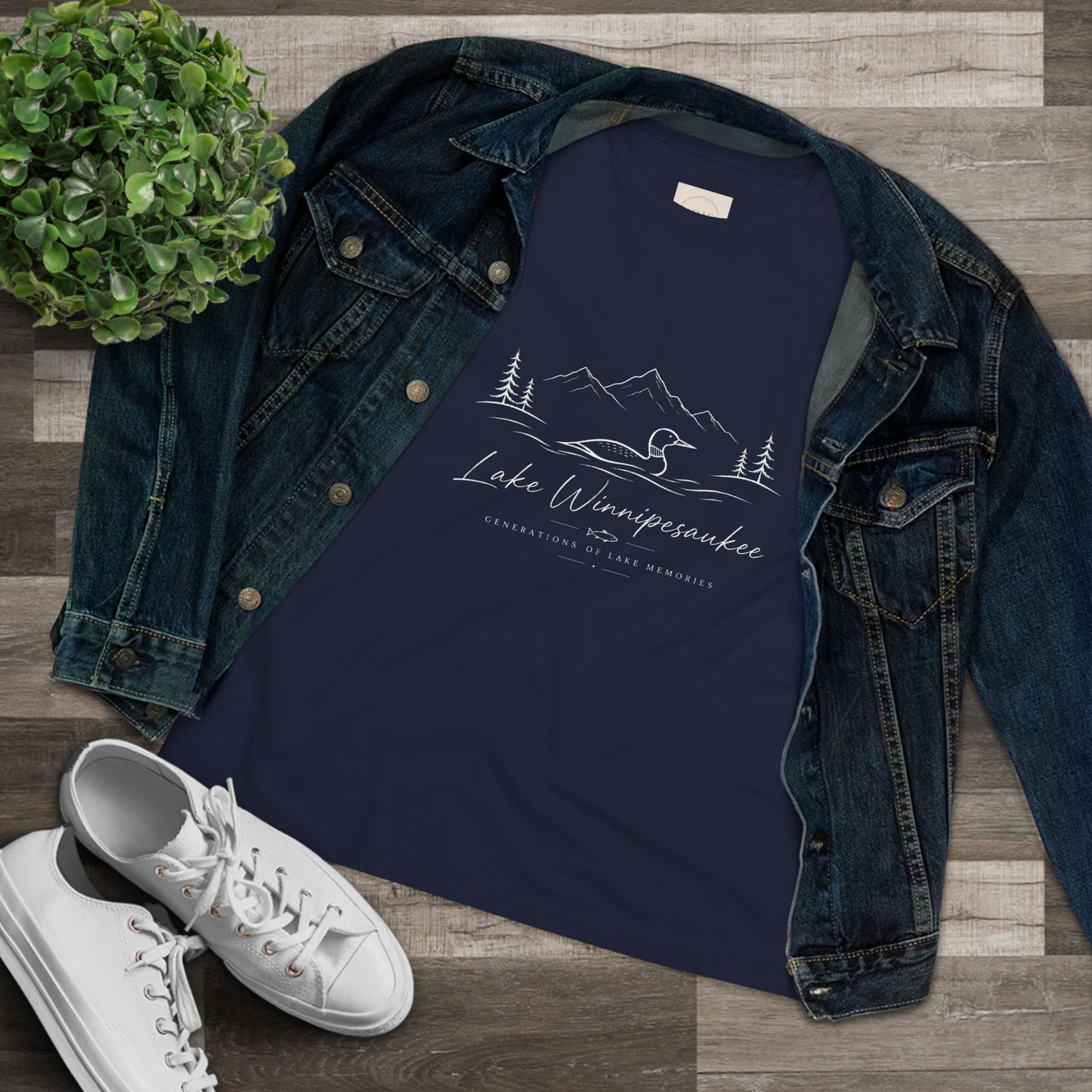 Lake Winnipesaukee Graphic Tee — Women's Scenic Duck & Mountains T-Shirt