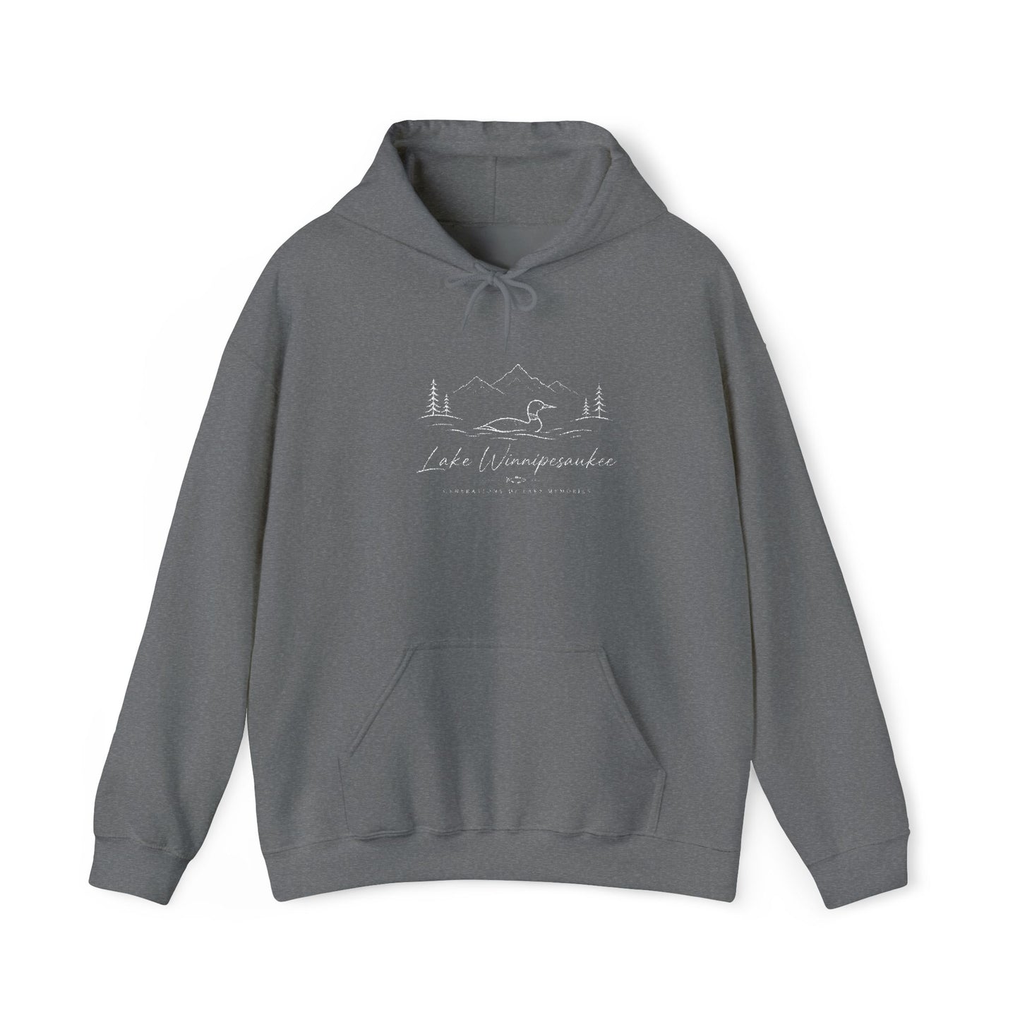 Minimal Mountain Line Hoodie — White Cozy Outdoor Graphic Sweatshirt