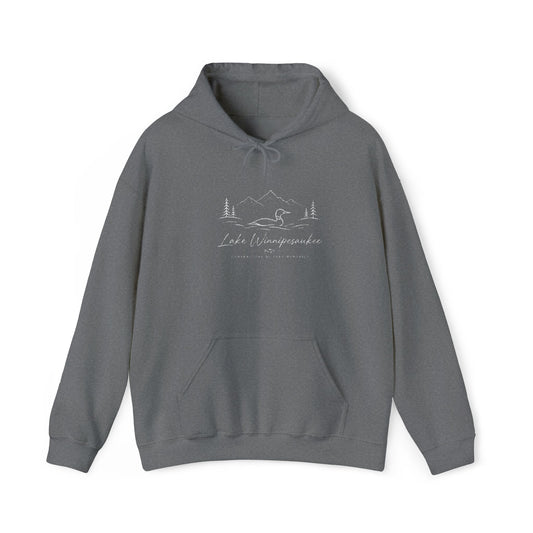 Minimal Mountain Line Hoodie — White Cozy Outdoor Graphic Sweatshirt