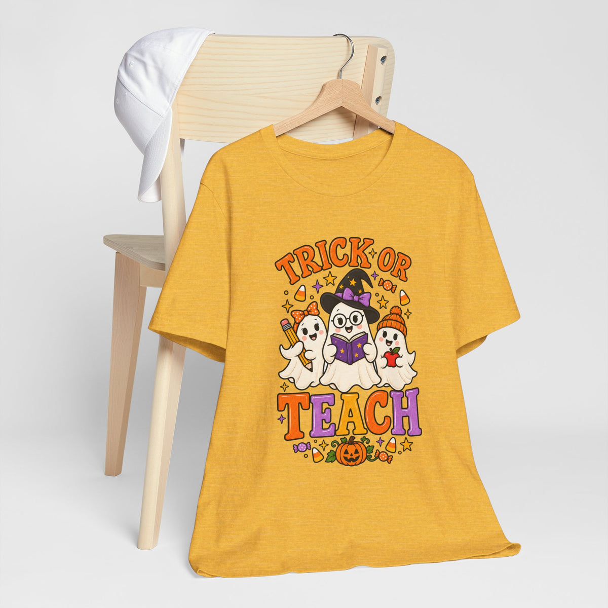 Trick or Teach Halloween Teacher T‑Shirt — Cute Ghosts & Owl Costume Tee