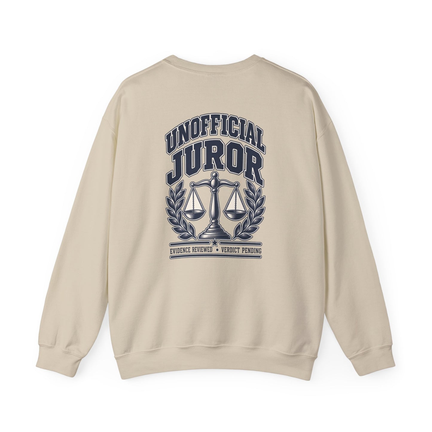 Unofficial Juror Crewneck Sweatshirt — Scales & "Unofficial Juror" Courtroom Graphic