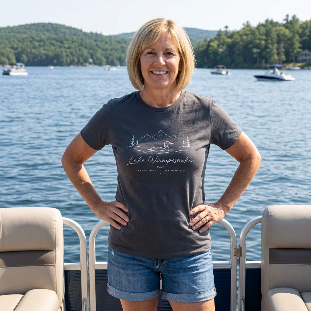 Lake Winnipesaukee Graphic Tee — Women's Scenic Duck & Mountains T-Shirt