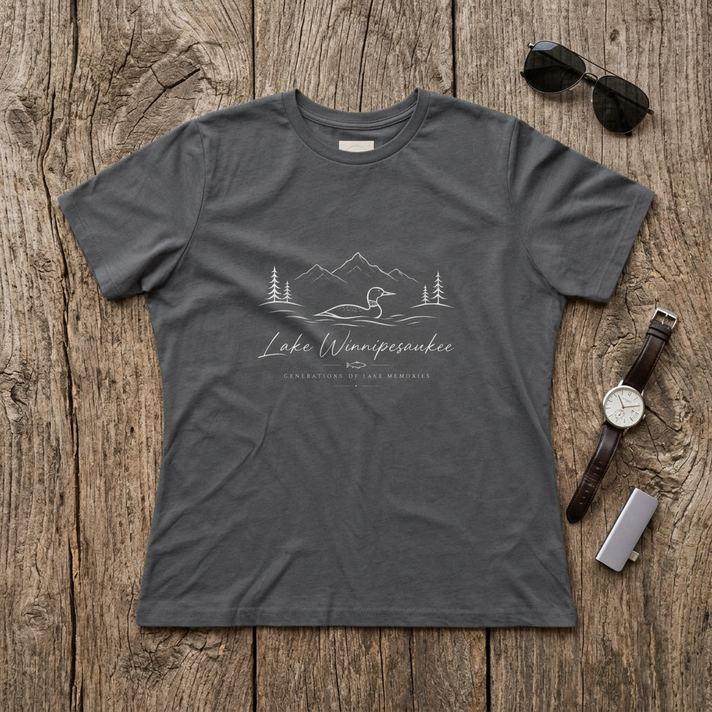 Lake Winnipesaukee Graphic Tee — Women's Scenic Duck & Mountains T-Shirt