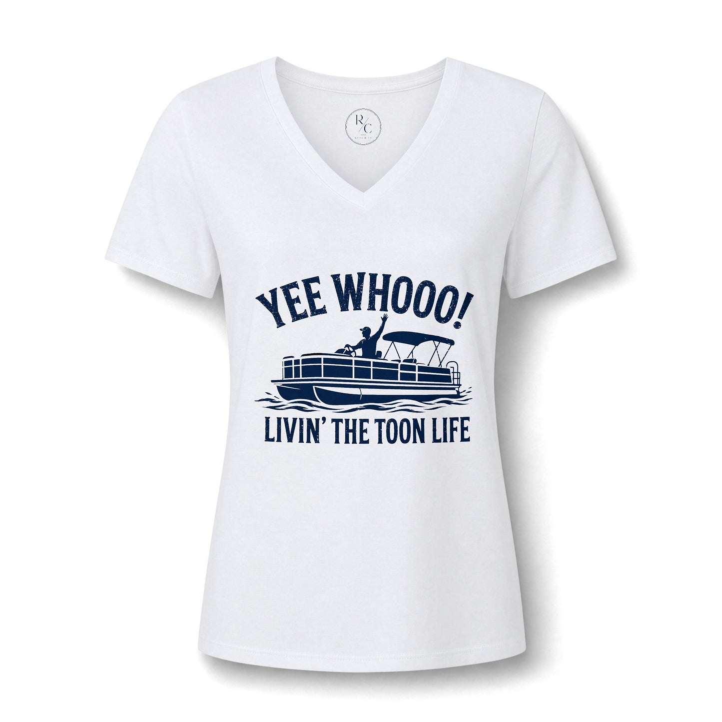 Pontoon Boat V-Neck Tee — "Yee Whooo! Livin' the Toon Life" Women's Shirt