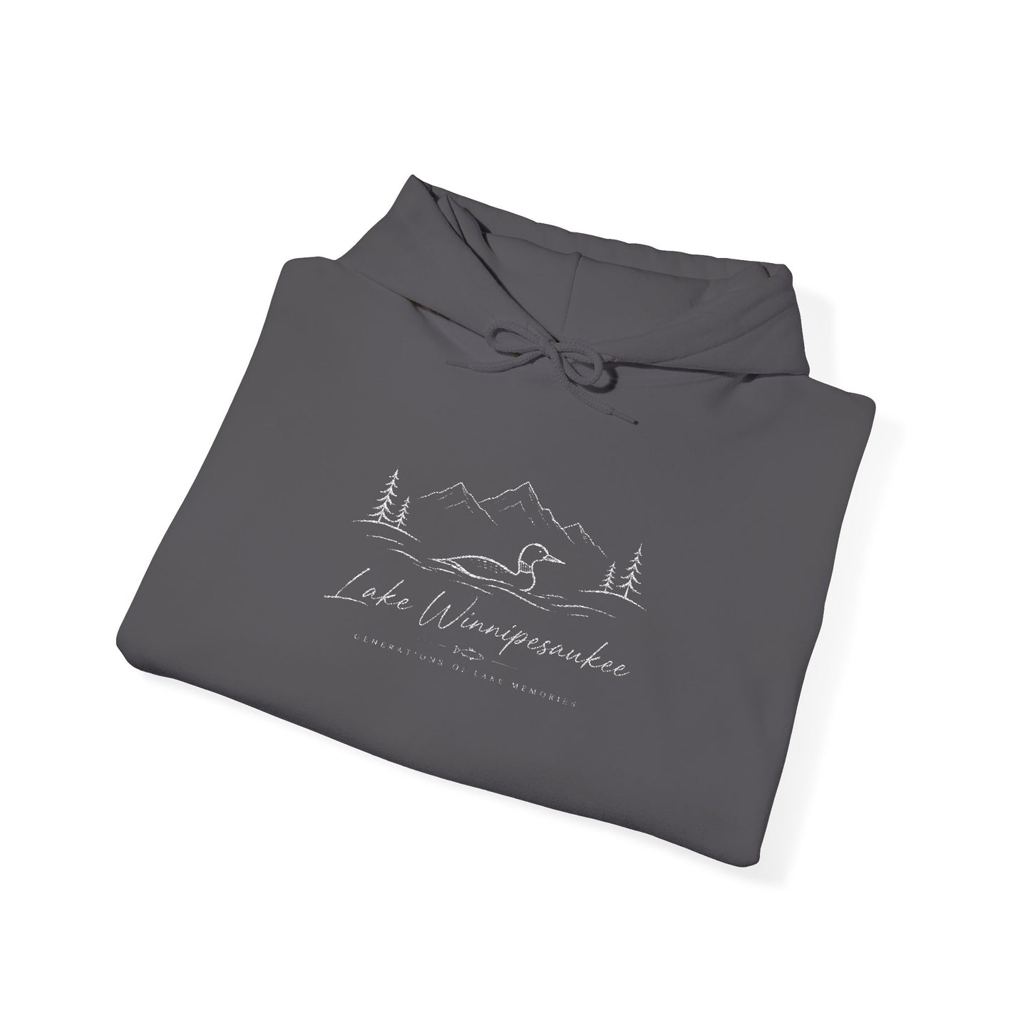 Minimal Mountain Line Hoodie — White Cozy Outdoor Graphic Sweatshirt