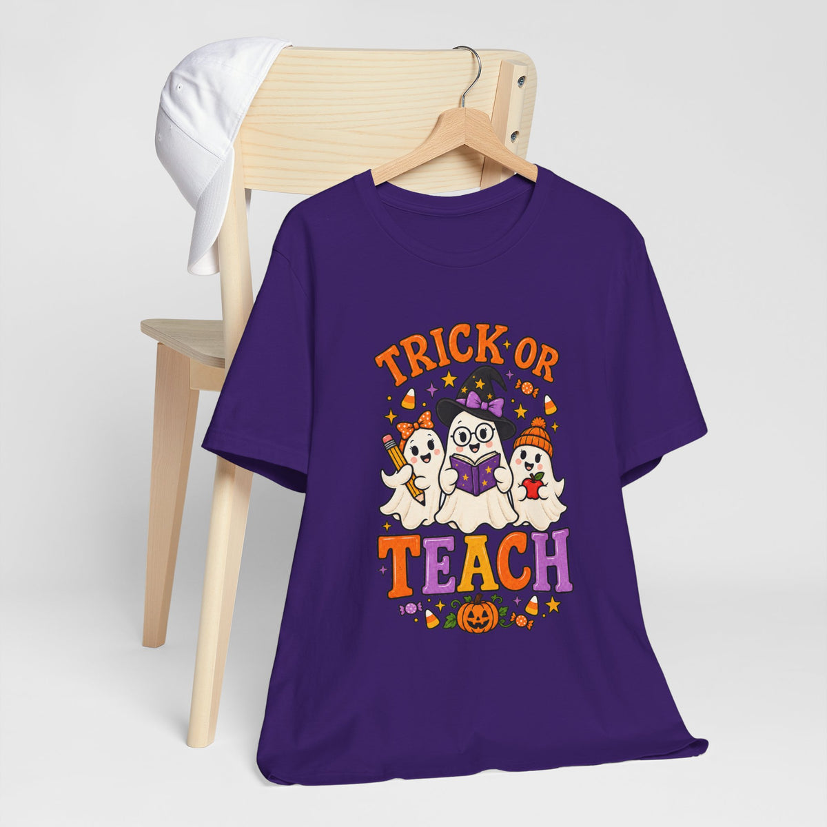Trick or Teach Halloween Teacher T‑Shirt — Cute Ghosts & Owl Costume Tee