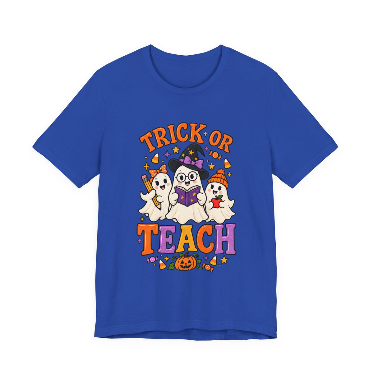 Trick or Teach Halloween Teacher T‑Shirt — Cute Ghosts & Owl Costume Tee
