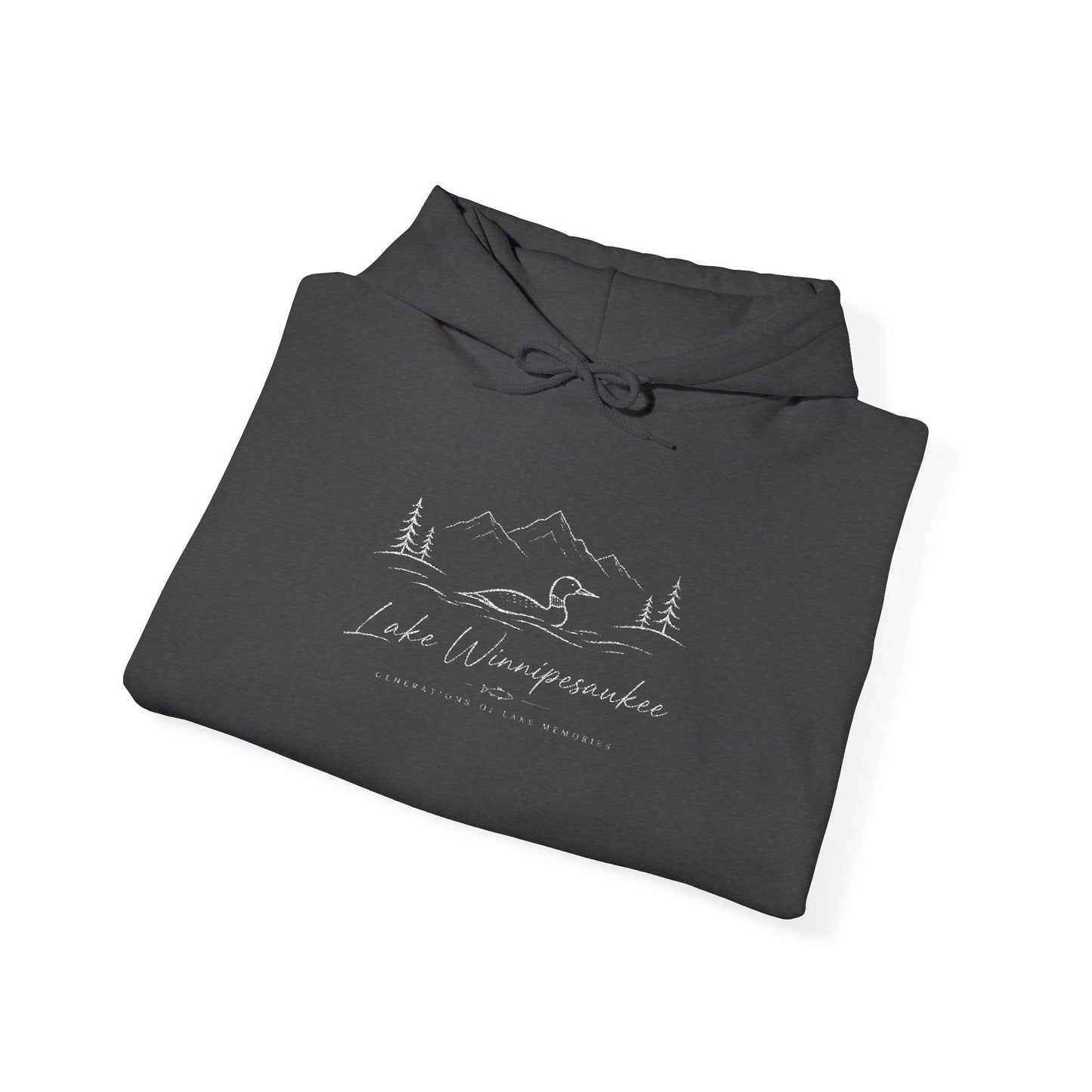 Minimal Mountain Line Hoodie — White Cozy Outdoor Graphic Sweatshirt