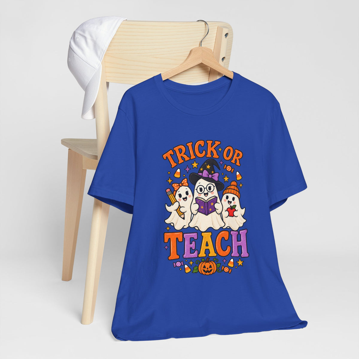 Trick or Teach Halloween Teacher T‑Shirt — Cute Ghosts & Owl Costume Tee