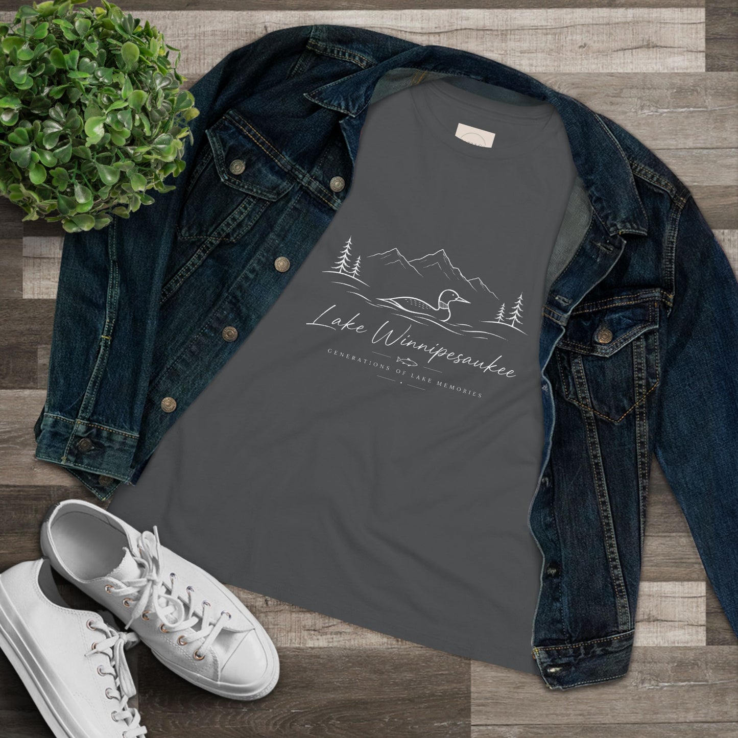 Lake Winnipesaukee Graphic Tee — Women's Scenic Duck & Mountains T-Shirt
