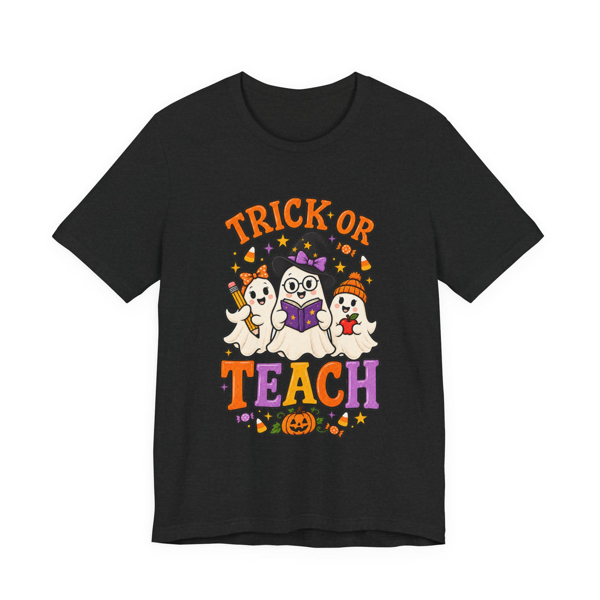 Trick or Teach Halloween Teacher T‑Shirt — Cute Ghosts & Owl Costume Tee