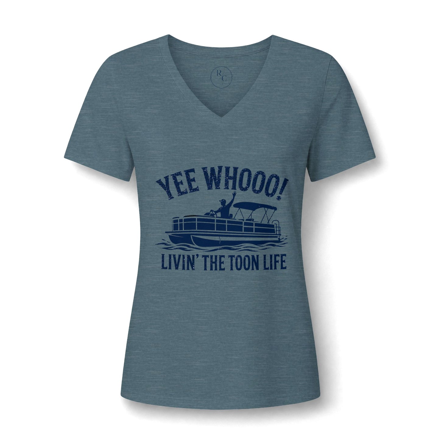 Pontoon Boat V-Neck Tee — "Yee Whooo! Livin' the Toon Life" Women's Shirt