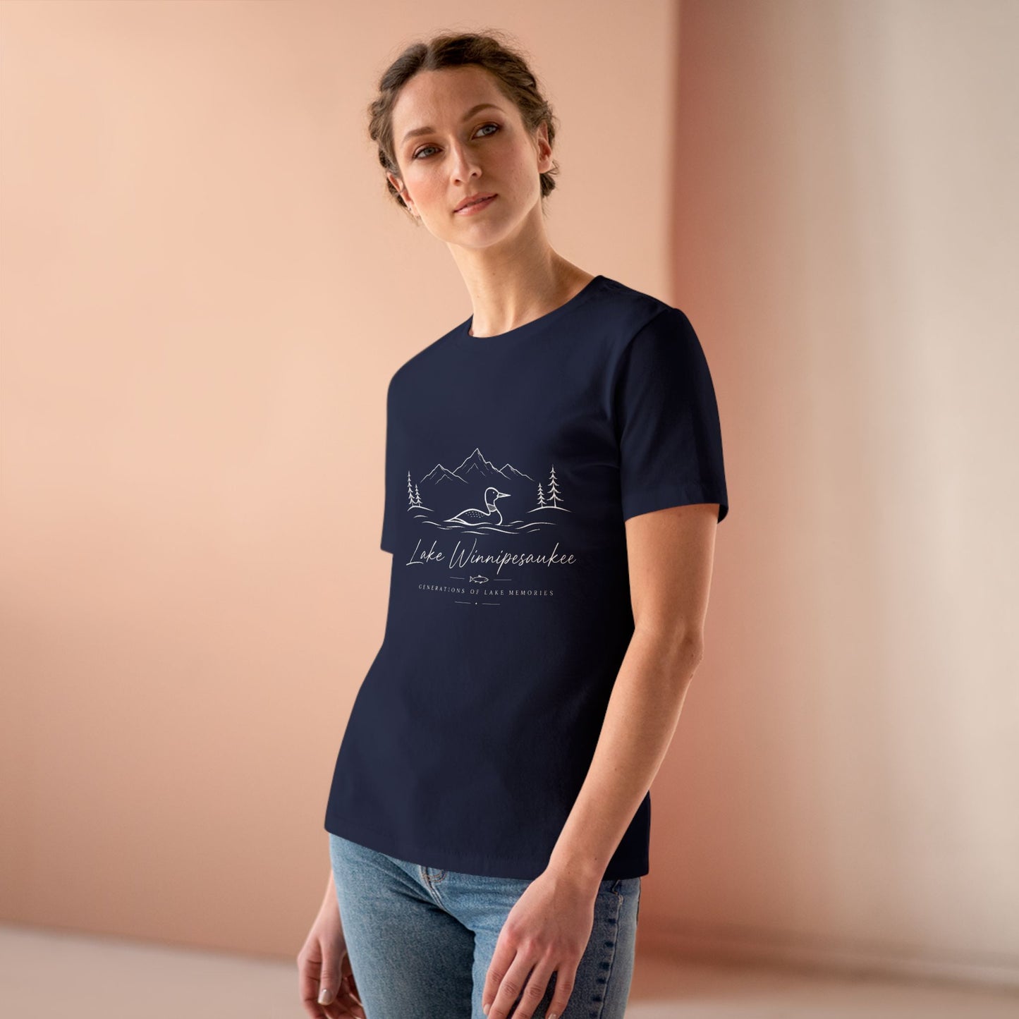 Lake Winnipesaukee Graphic Tee — Women's Scenic Duck & Mountains T-Shirt