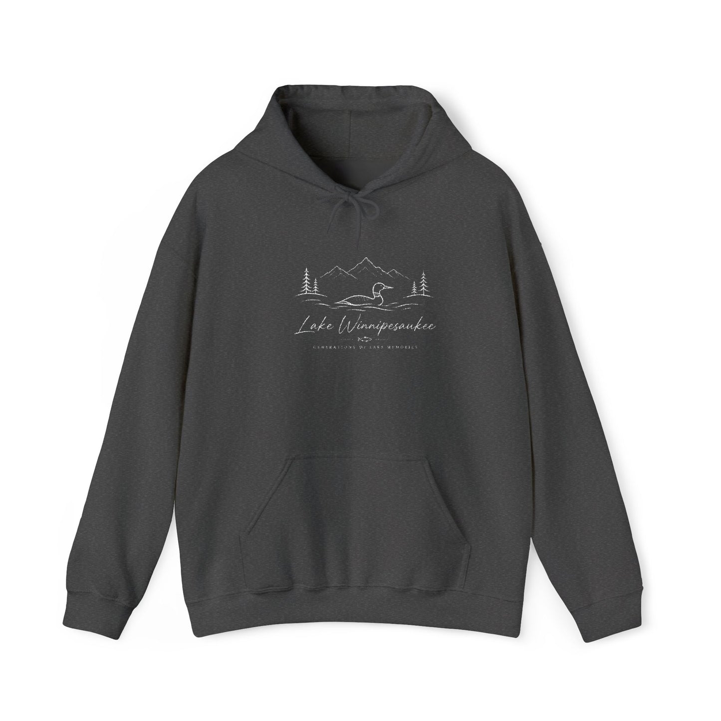 Minimal Mountain Line Hoodie — White Cozy Outdoor Graphic Sweatshirt