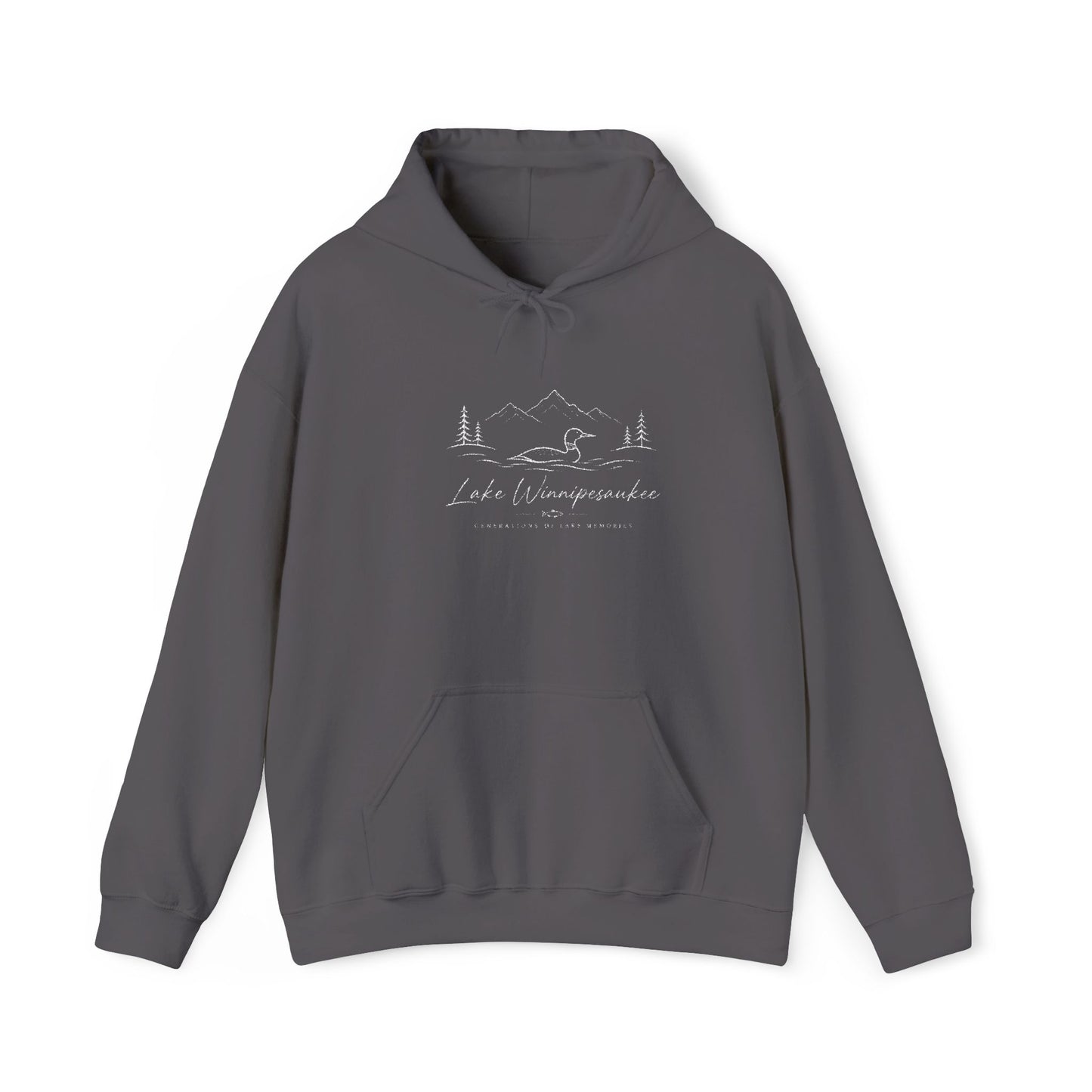 Minimal Mountain Line Hoodie — White Cozy Outdoor Graphic Sweatshirt