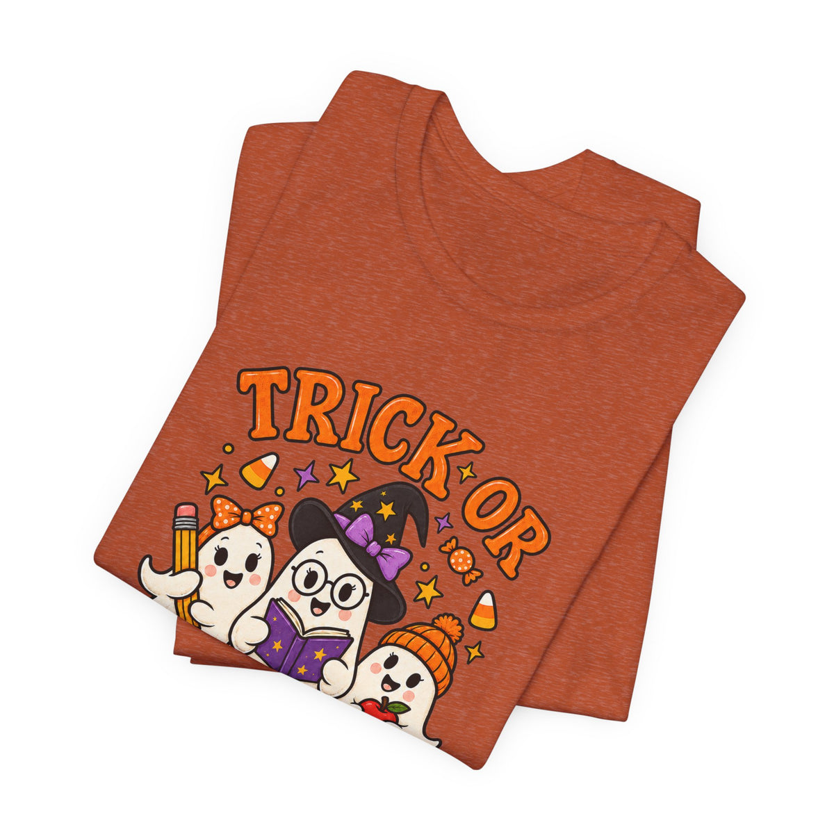 Trick or Teach Halloween Teacher T‑Shirt — Cute Ghosts & Owl Costume Tee