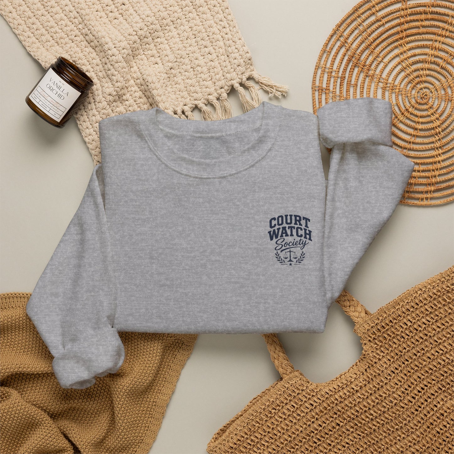Unofficial Juror Crewneck Sweatshirt — Scales & "Unofficial Juror" Courtroom Graphic