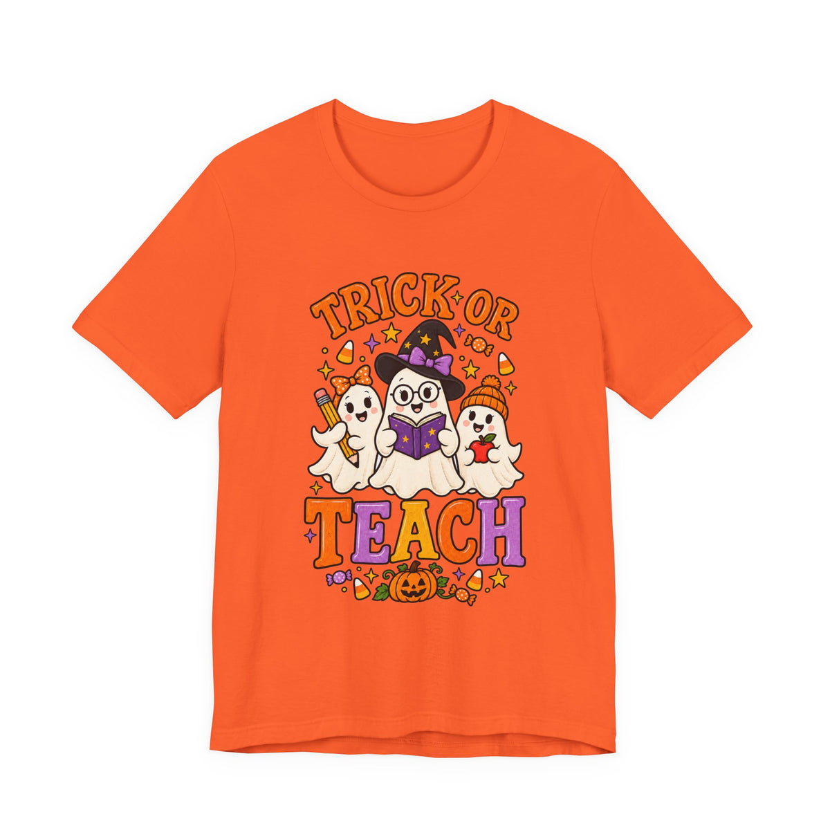 Trick or Teach Halloween Teacher T‑Shirt — Cute Ghosts & Owl Costume Tee