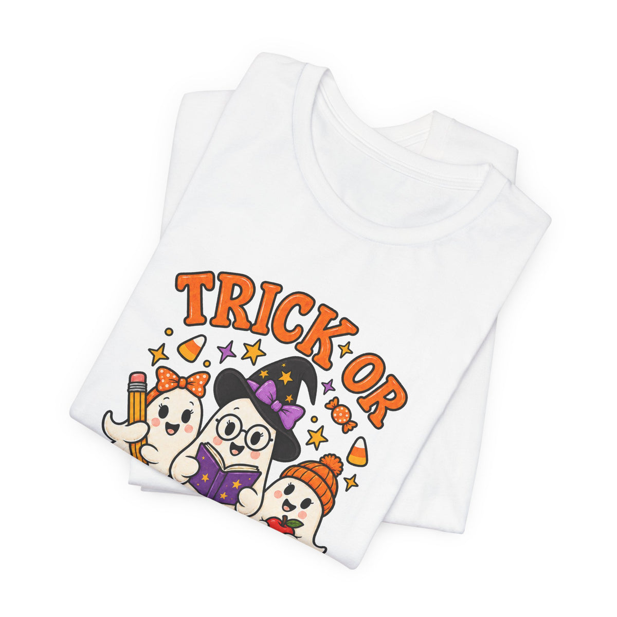 Trick or Teach Halloween Teacher T‑Shirt — Cute Ghosts & Owl Costume Tee