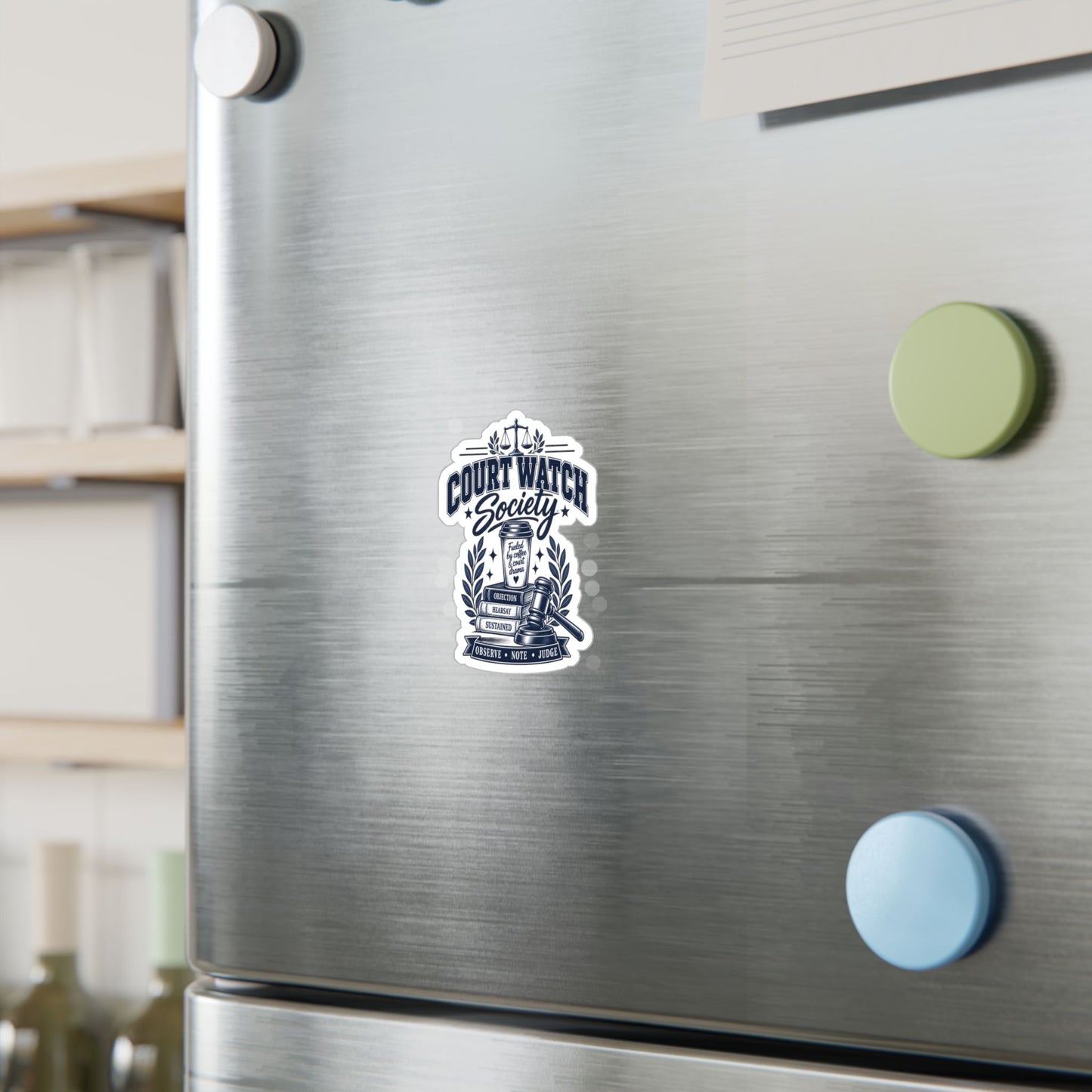 Court Watch Society Vinyl Sticker — Legal Gavel & Scales Kiss-Cut Decal