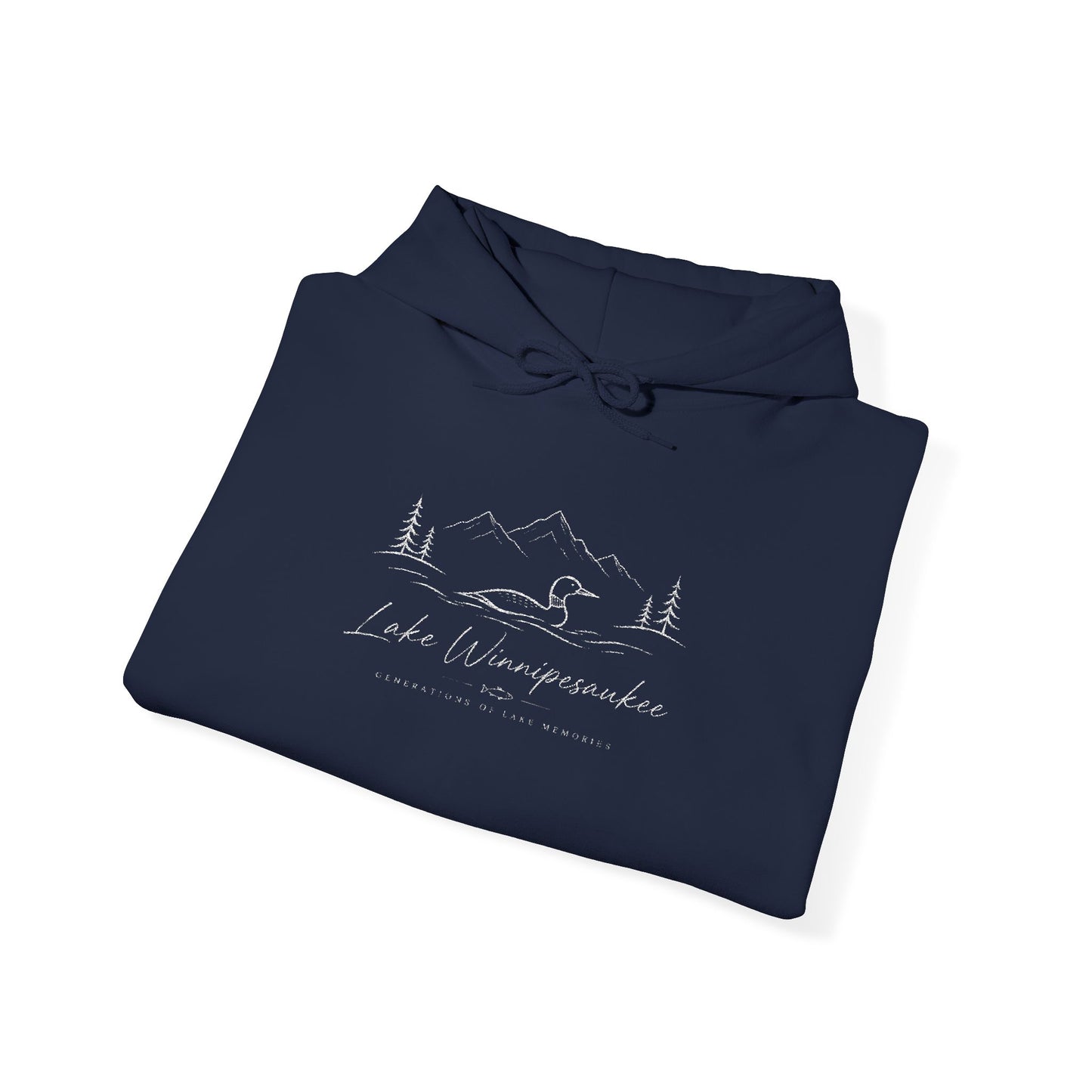 Minimal Mountain Line Hoodie — White Cozy Outdoor Graphic Sweatshirt