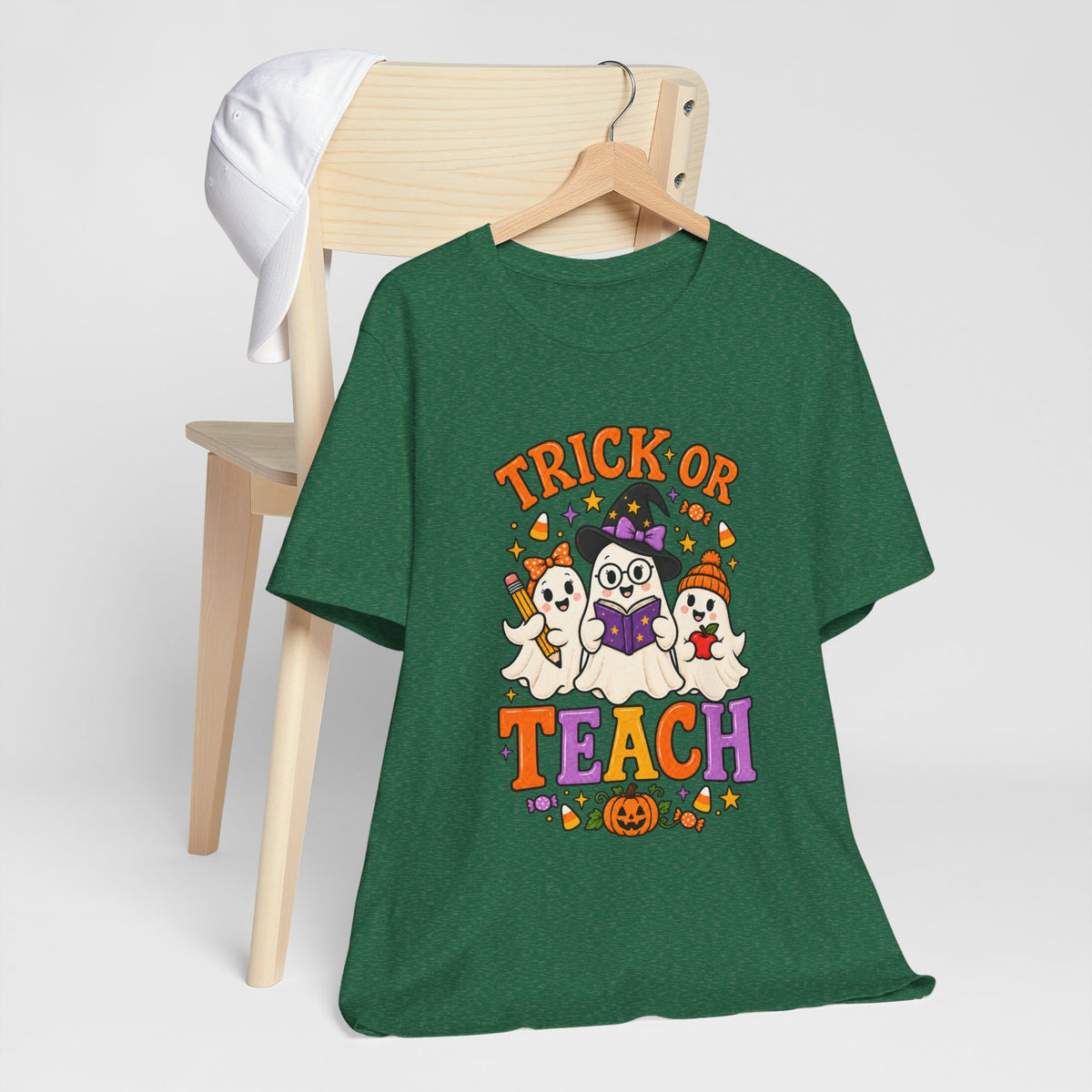 Trick or Teach Halloween Teacher T‑Shirt — Cute Ghosts & Owl Costume Tee