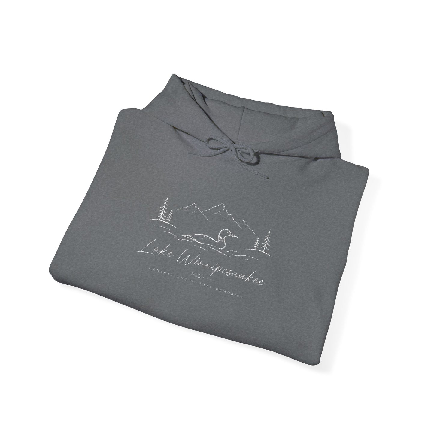 Minimal Mountain Line Hoodie — White Cozy Outdoor Graphic Sweatshirt