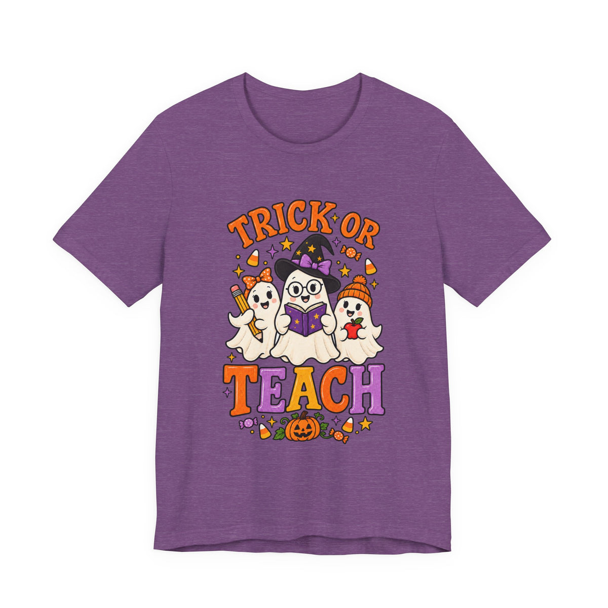 Trick or Teach Halloween Teacher T‑Shirt — Cute Ghosts & Owl Costume Tee